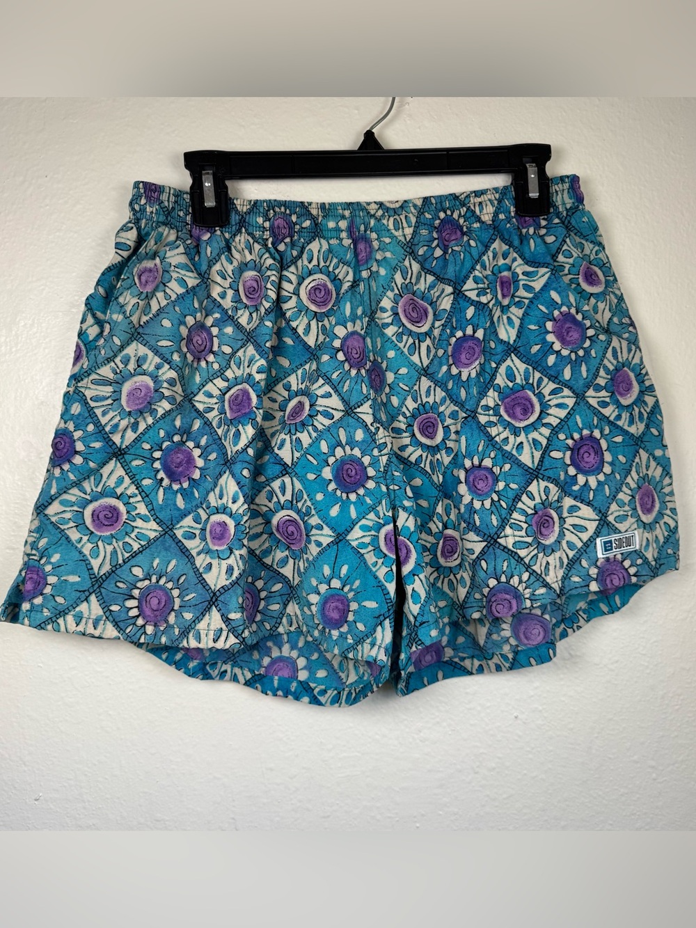 Vtg 90s Sideout Swim Trunks Mens Medium? Blue Abstract Colorful Beach Volleyball
